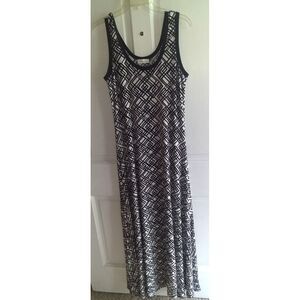 Calvin Klein Maxi Dress‎ black & white dress Sleeveless Geometric Long Size 8